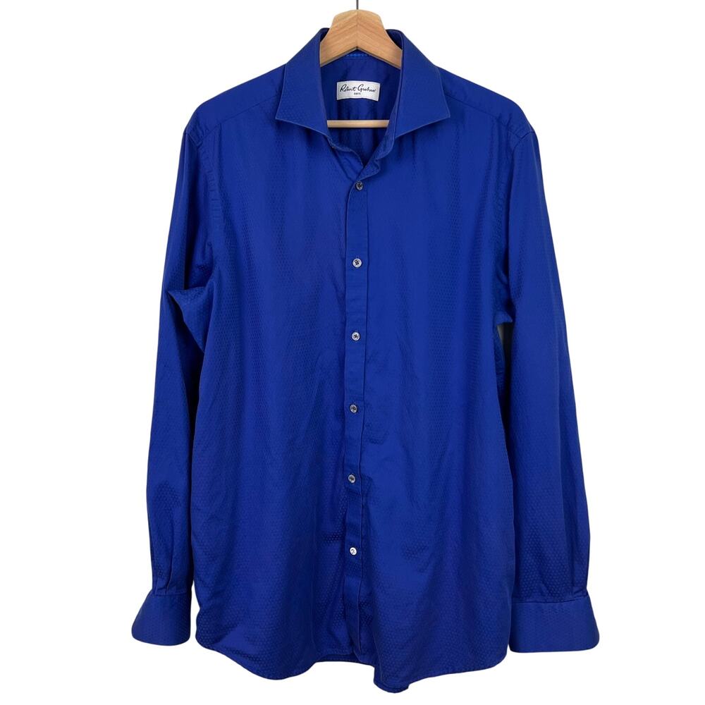 Robert Graham Shirt Mens 42 (Large) Neck 16.5 Button Up Blue Textured Cotton